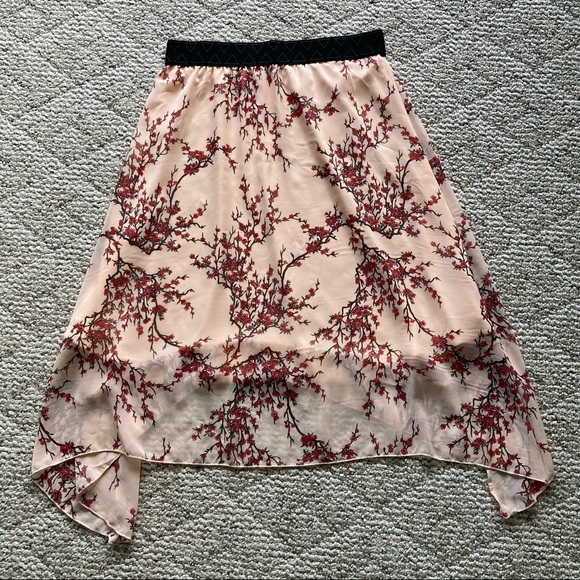 LuLaRoe Light Peach Pink & Floral Skirt Large